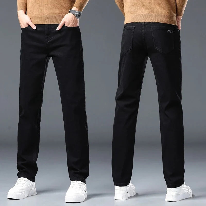 Men's New Stretch Straight Jeans Business Versatile Trendy Youth Casual Regular Long Pants for Spring Autumn Male Denim Trousers