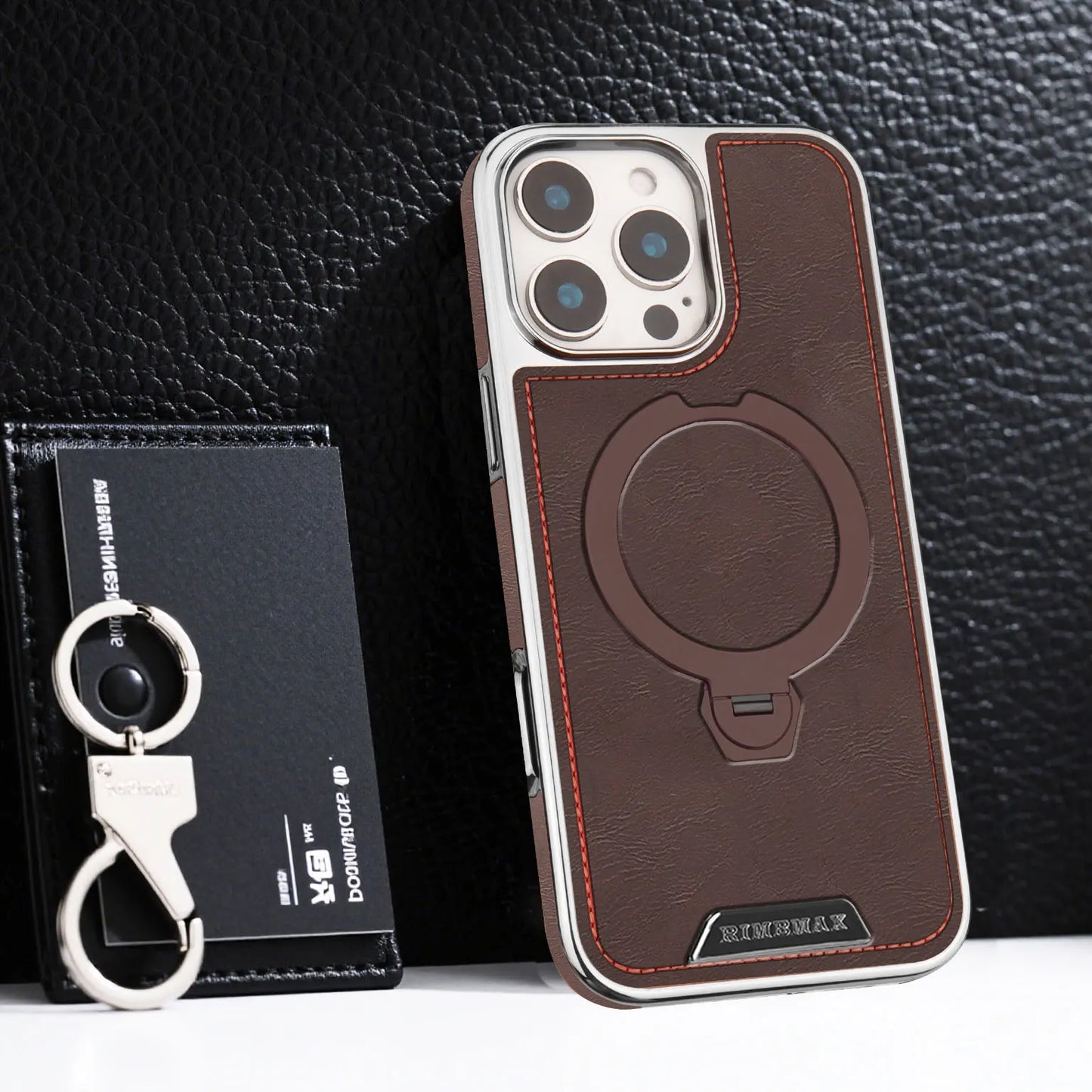 360 Rotating Bracket Luxury Magnetic Leather Phone Case For iPhone 16 17 Pro Max 15 14 13 12 Magsafe Wireless Charging Cover