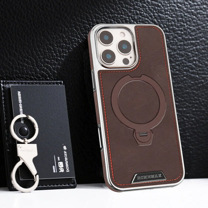 360 Rotating Bracket Luxury Magnetic Leather Phone Case For iPhone 16 17 Pro Max 15 14 13 12 Magsafe Wireless Charging Cover