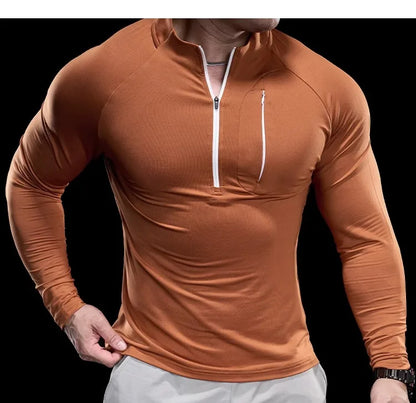 2024 New Men's Sports Gym Fitness Tops Running Training Clothes Round Neck Quick-drying Breathable Long-sleeved T-shirt Autumn