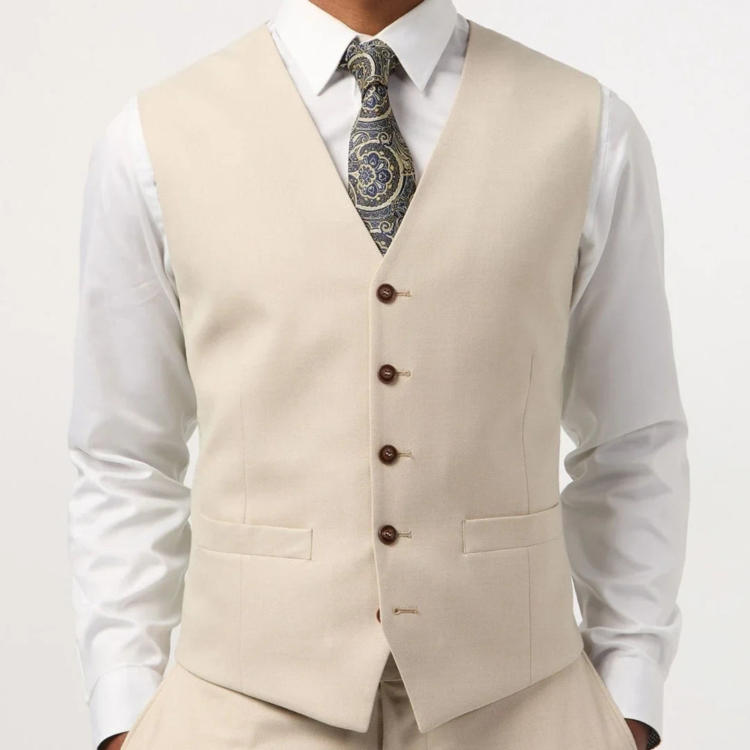 Men Vest Beige Single Button V Neck Solid Waistcoat For Wedding Birthday Banquet Party Business Work Daily Casual Men Suit Vest