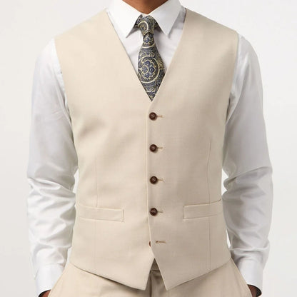 Men Vest Beige Single Button V Neck Solid Waistcoat For Wedding Birthday Banquet Party Business Work Daily Casual Men Suit Vest
