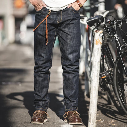 Vintage Raw Denim Jeans for Men 14.8 OZ Jeans Denim Washed Straight Tapered Fit Pants Mid Waist Casual Trousers