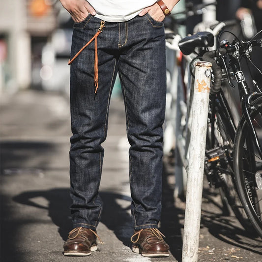 Vintage Raw Denim Jeans for Men 14.8 OZ Jeans Denim Washed Straight Tapered Fit Pants Mid Waist Casual Trousers