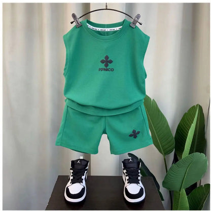 Summer Children Boys 2PCS Clothes Set Cotton Letter Bear Sleeveless Tops Tee Suit Thin Cool Sporty Shorts Kid Babys Boys Outfits