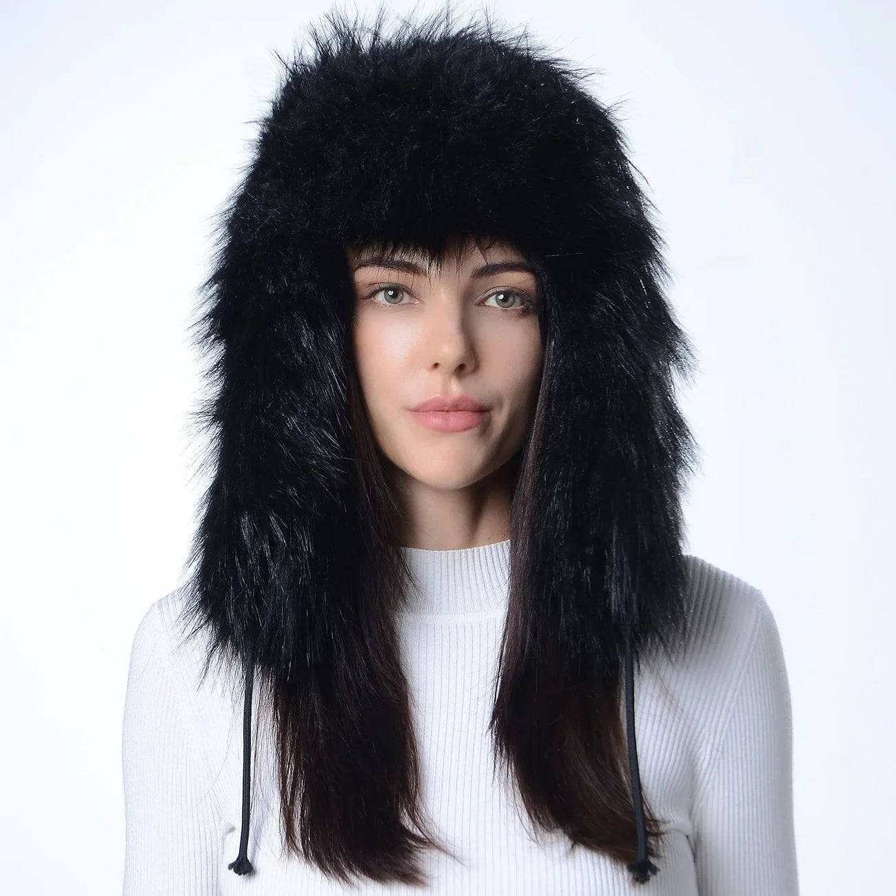 Plush Raccoon Fur Hat Women Thicken Faux Fur Earflap Hat Winter Warm Russian Ushanka Hats Windproof Furry Bomber Cap