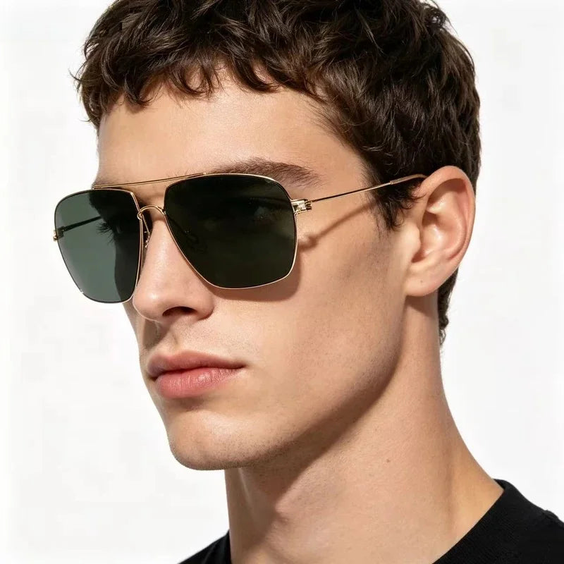 Classic Aviator Sunglasses Men Gold Metal Frame Green Lens Retro Pilot Shades UV400 Outdoor Driving Sun Glasses