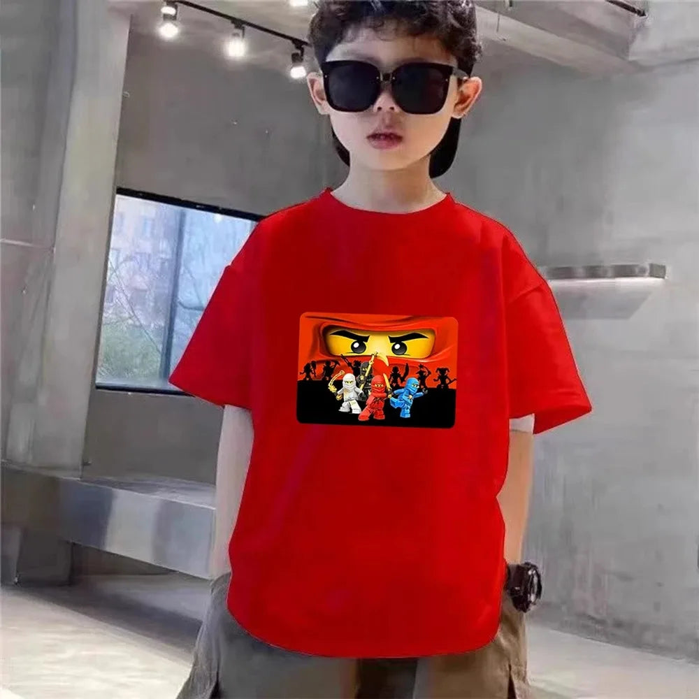 Summer T-Shirt Boyand Girls red Casual TShirt+Shorts Sets ninja Printed Kids Outfits Teen Children's Short Sleeve Tops