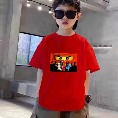 Summer T-Shirt Boyand Girls red Casual TShirt+Shorts Sets ninja Printed Kids Outfits Teen Children's Short Sleeve Tops