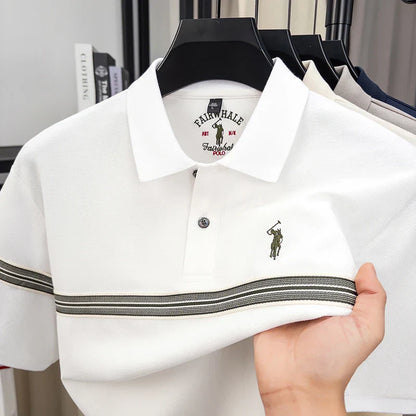 Designer brand silk cotton short sleeve polo shirt summer Paul Pony embroidered striped design T-shirt business casual men's top