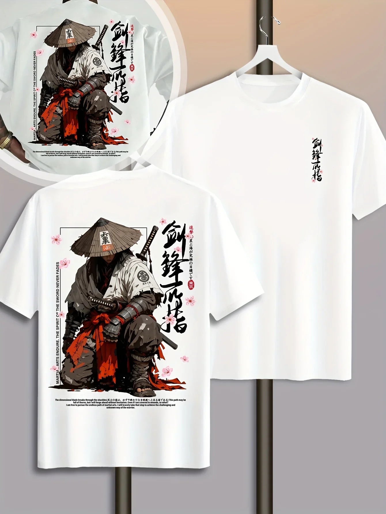 Summer Men's Japanese-style Ink-wash Samurai Pattern Casual Sports Street Style Trendy Short-sleeved T-shirt Soft Breathable