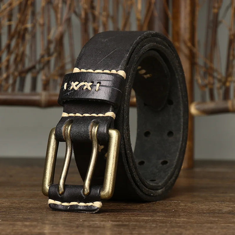 3.8CM Men High Quality Genuine Leather Brass Buckle Belt Luxury Designer Belts Men Pure Cowskin Fashion Strap Male Jeans for Man