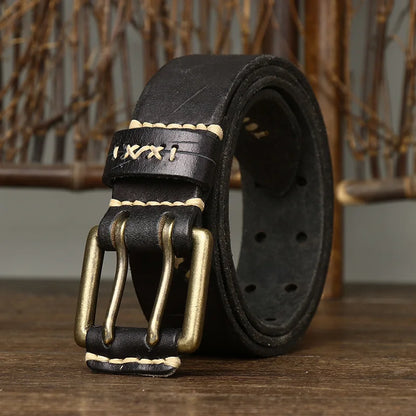 3.8CM Men High Quality Genuine Leather Brass Buckle Belt Luxury Designer Belts Men Pure Cowskin Fashion Strap Male Jeans for Man