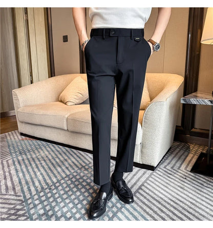 High Quality Modal Acetate Elastic Waist Casual Pants 2026 Spring Summer New Men's Solid Color Slim Fit Business Suit Pants