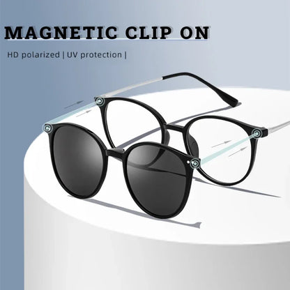 Magnetic Clip On Glasses Women Driving Polarised Round Pink Optical Myopia Eyewear Men Custom Prescription Glasses 2240