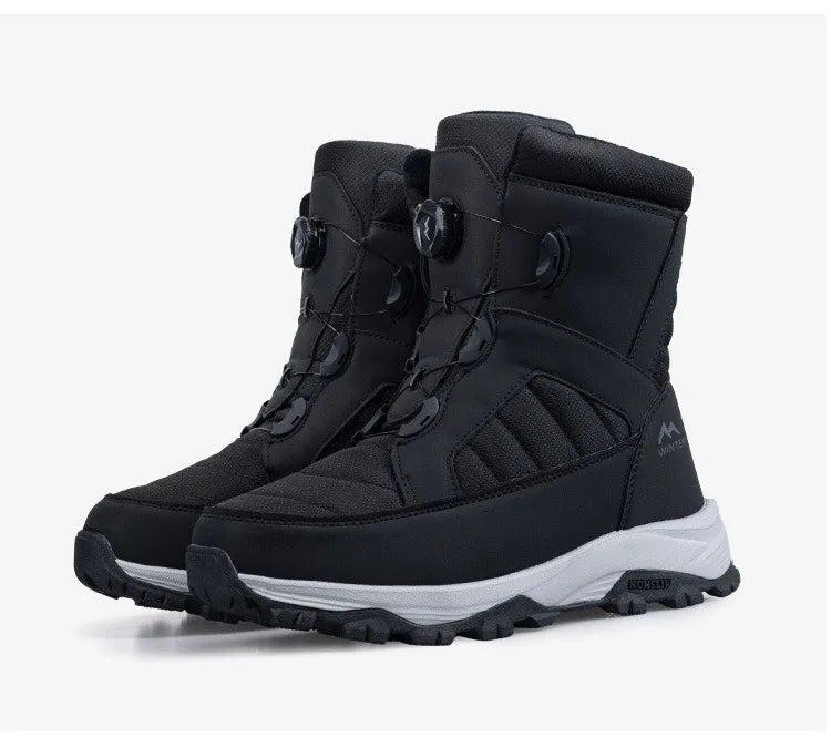 Mens Snow Boots Thickened Velvet Winter Boots Rotating Buckle Design Mid-calf Boots Plush Warm Cotton Shoes for Men Botas Hombre