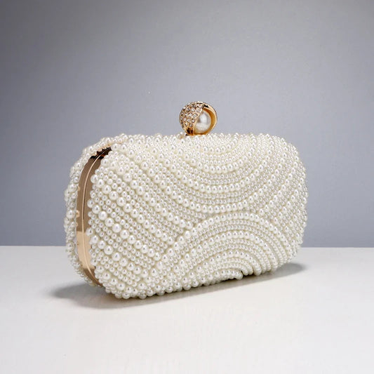 Beading Women Evening Bags Vintage Small Chain Shoulder Handbags Pearl Diamonds Metal Ladies Clutch Handbags