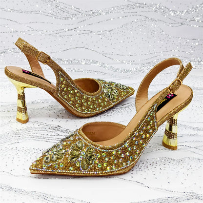2025 Women’s Purple High Heel Party Shoes and Rhinestone Handbag Set - Italian Design Wedding Style