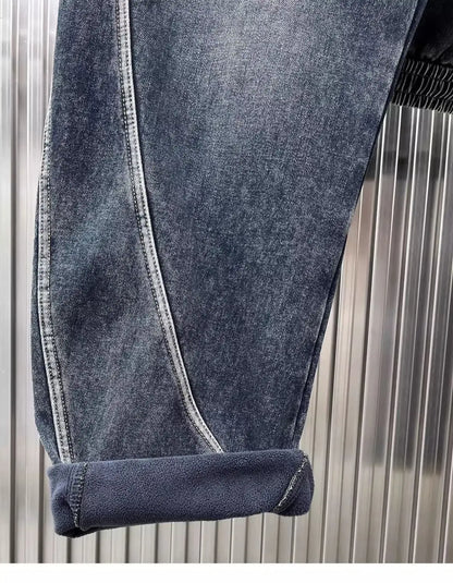 Spring Autumn 2025 New Splicing Cutting Elastic Waist Large Size Boys Washed Loose Wide Leg Big Pocket Scimitar Drawstring Jeans