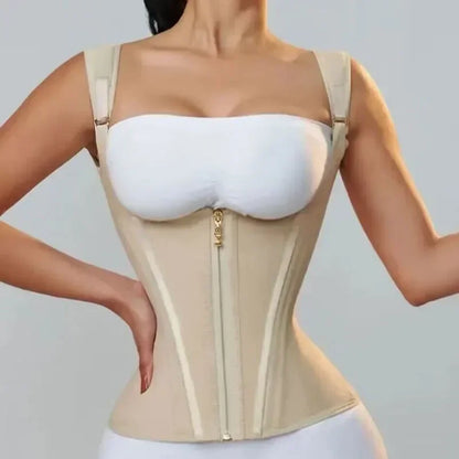 Fajas Body Shaper Shapewear Women Vest Tops Double Compression Waist Trainer Corset Adjustable Zipper and Hook-eyes