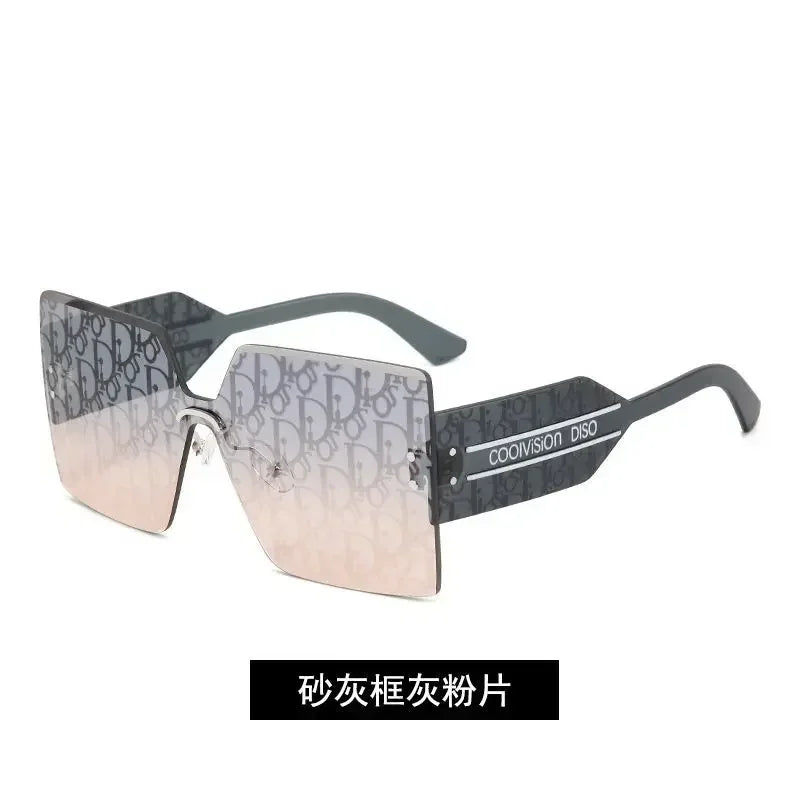 New Fashion Rimless Sunglasses Women Large Frame One Piece Sun Glasses Ladies Luxury Letter Coated Eyewears Gafas De Sol UV400