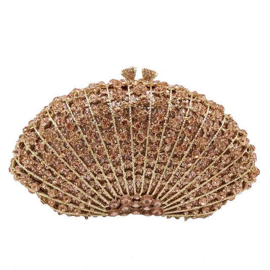 High Quality Elegant Exquisite Fan Shaped Ladies Evening Clutch Bag Banquet Chain Shoulder Bag