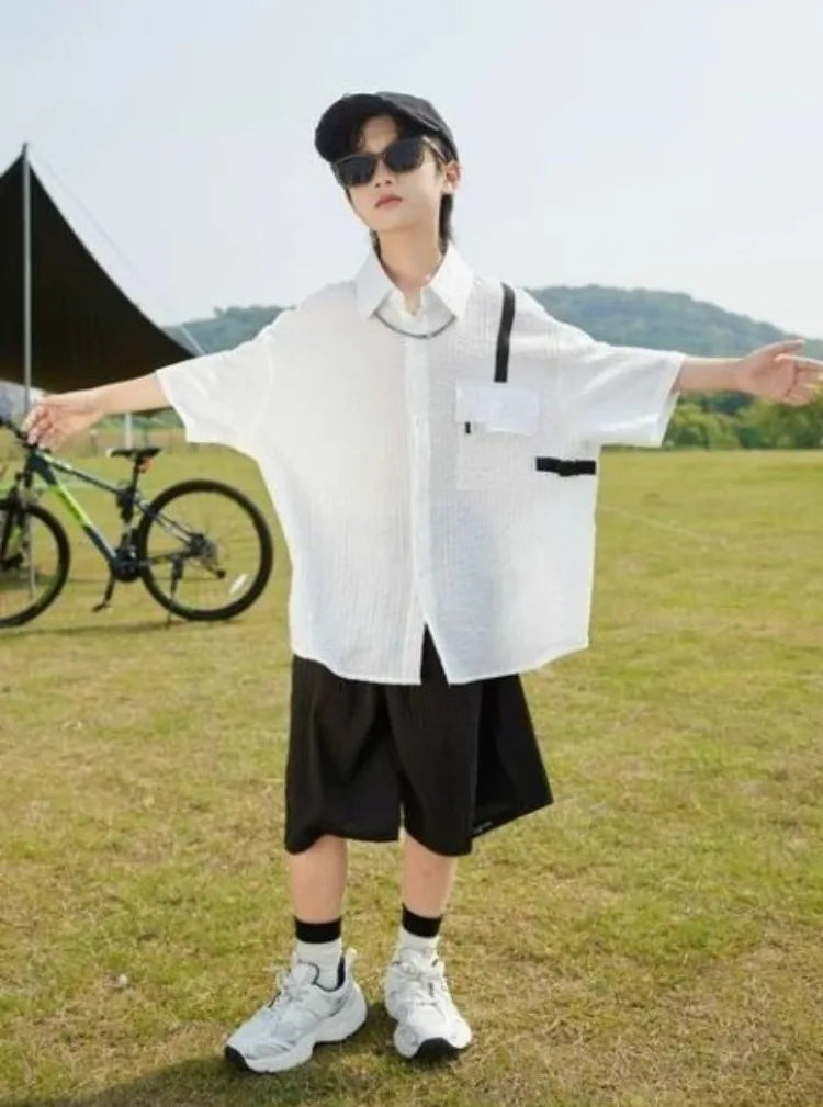 Summer Short-sleeved Shirt 8 To 10 Year Old Boy Clothes Child Sets Boys Clothing 7 Years Children's From 4 Korean Kids Cotton 14