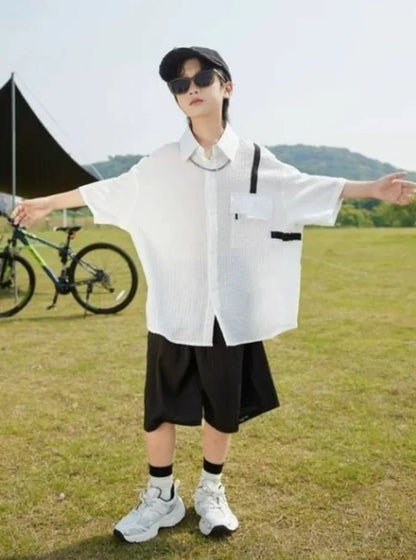 Summer Short-sleeved Shirt 8 To 10 Year Old Boy Clothes Child Sets Boys Clothing 7 Years Children's From 4 Korean Kids Cotton 14