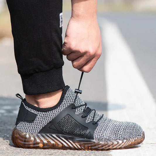 Men Steel Toe Safety Work Shoes Mesh Breathable Lightweight Comfortable Industrial Construction Shoes Puncture Proof Anti slip