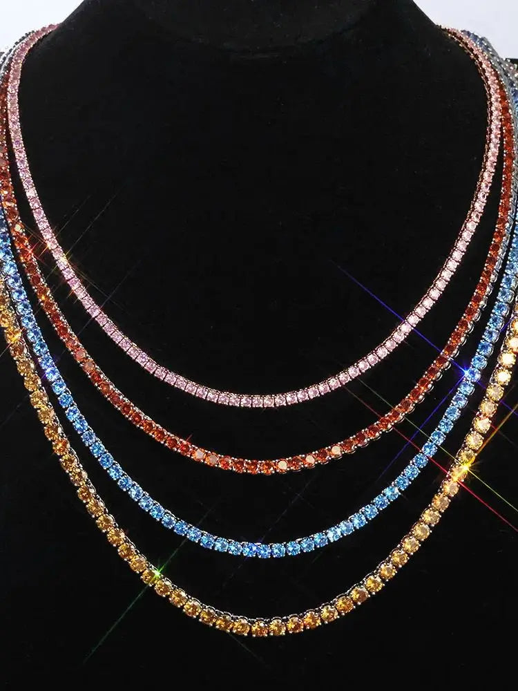 Hip Hop Jewelry Ice 5mm Wide Colorful Sparkling Tennis Necklace CZ Zircon Fashionable Tennis Necklace Suitable For Men And Women
