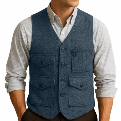 Men Vest Brown Herringbon Single Breasted With Pocket Waistcoat For Wedding Business Work Office Casual Daily Men Suit Vest