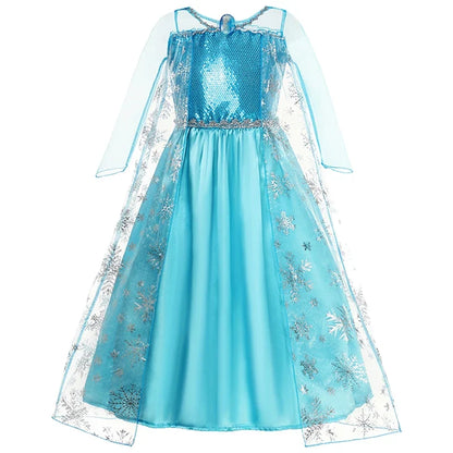 Kids Princess Cosplay Costume Girl Snow Queen Dress Halloween Carnival Clothes Cute Cosplay Evening Party Clothing for 2-10 Year