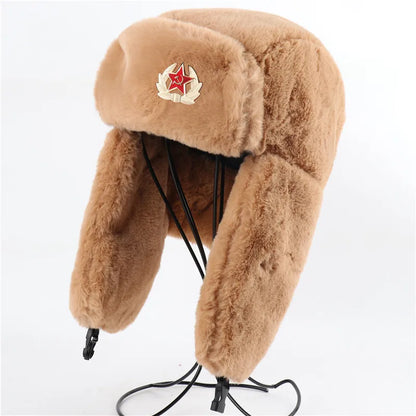 Trooper Hat with Emblem Earflap gorro ruso sovietico  winter hat Thick Warm Winter Outdoor Cap for Men Women Hiking Skiing