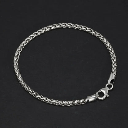 925 Sterling Silver 3mm Braided Wheat Chain Bracelet 17-21cm Simple Retro Minimalism Jewelry For Men and Women