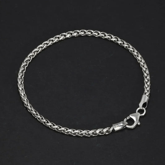 Bracelet maille épi de blé tressée en argent sterling 925 de 3 mm 17-21 cm Bijou minimaliste rétro simple pour hommes et femmes