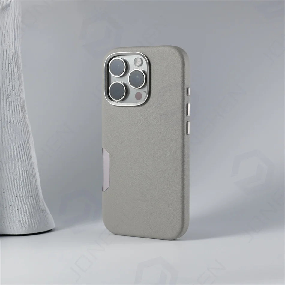 زر كاميرا من الألومنيوم لهاتف iPhone 16 Pro Max، جراب جلدي صلب من السبائك، غطاء مقاوم للصدمات مع شحن لاسلكي مغناطيسي لـ MagSafe