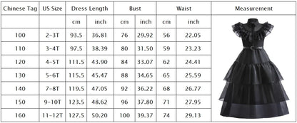 2026 Halloween Festival Popular Black Dress Girls Cosplay Short Sleeve Ruffles Clothing With Belt + Accessories Set Gift