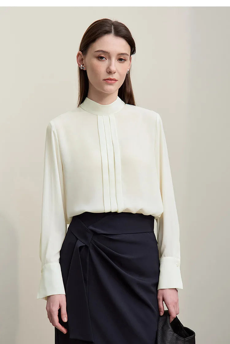 Women's Chiffon Blouse 2026 Autumn New Tie Neck Elegant Office Top French Style Stand Collar Flowy Shirt for Women 12641131