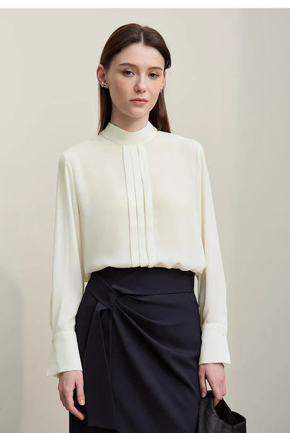 Women's Chiffon Blouse 2026 Autumn New Tie Neck Elegant Office Top French Style Stand Collar Flowy Shirt for Women 12641131