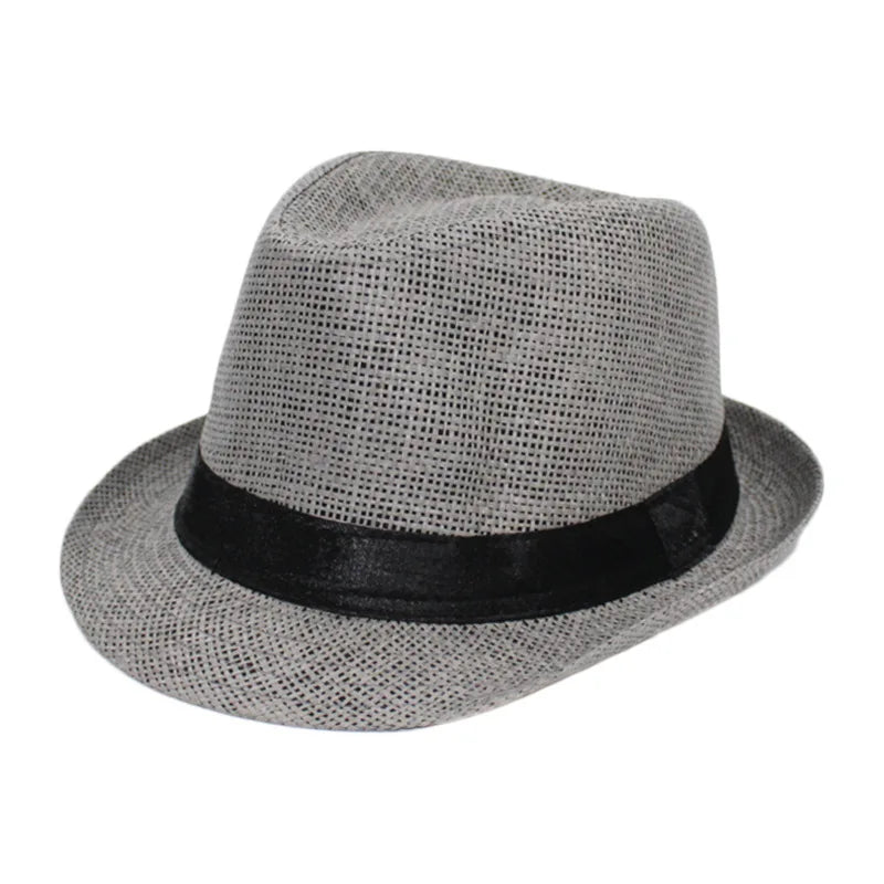 Summer Fedoras for Men Middle old aged Cap Linen Panama Solid  Jazz Hat Cowboy  Men's Women's  British Party Sun Hat