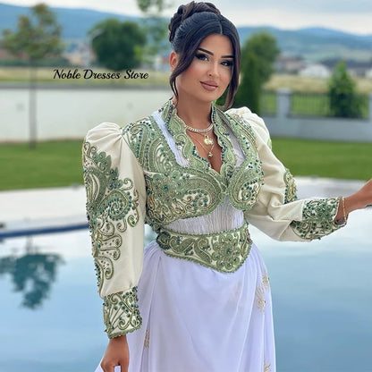 Temperament V-Neck Long Sleeves Homecoming Dresses Customized Evening Dress Luxury Crystal Beading Bespoke Occasion Gowns