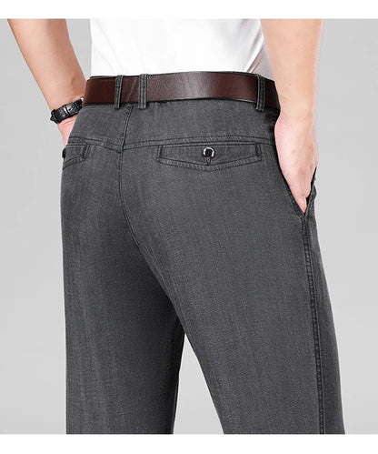 Fabric 2026  Spring Summer Men's Black Thin Straight Jeans Classic Style Business Fashion Stretch Loose Jeans Male Brand