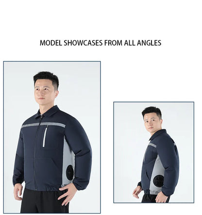 New Men'S Outdoor Fishing With Fan Clothes Construction Site Driving Heatstroke Prevention Cooling Work Coat(Without Power Bank)