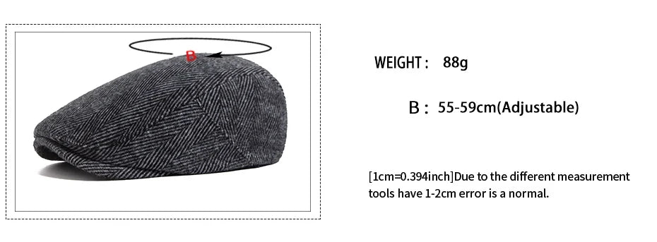 Vintage Big Herringbone Beret For Men Autumn Winter Warm Casual Newsboy Cap Fashion Women Flat Hat Double Breasted Adjustable