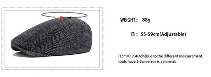 Vintage Big Herringbone Beret For Men Autumn Winter Warm Casual Newsboy Cap Fashion Women Flat Hat Double Breasted Adjustable