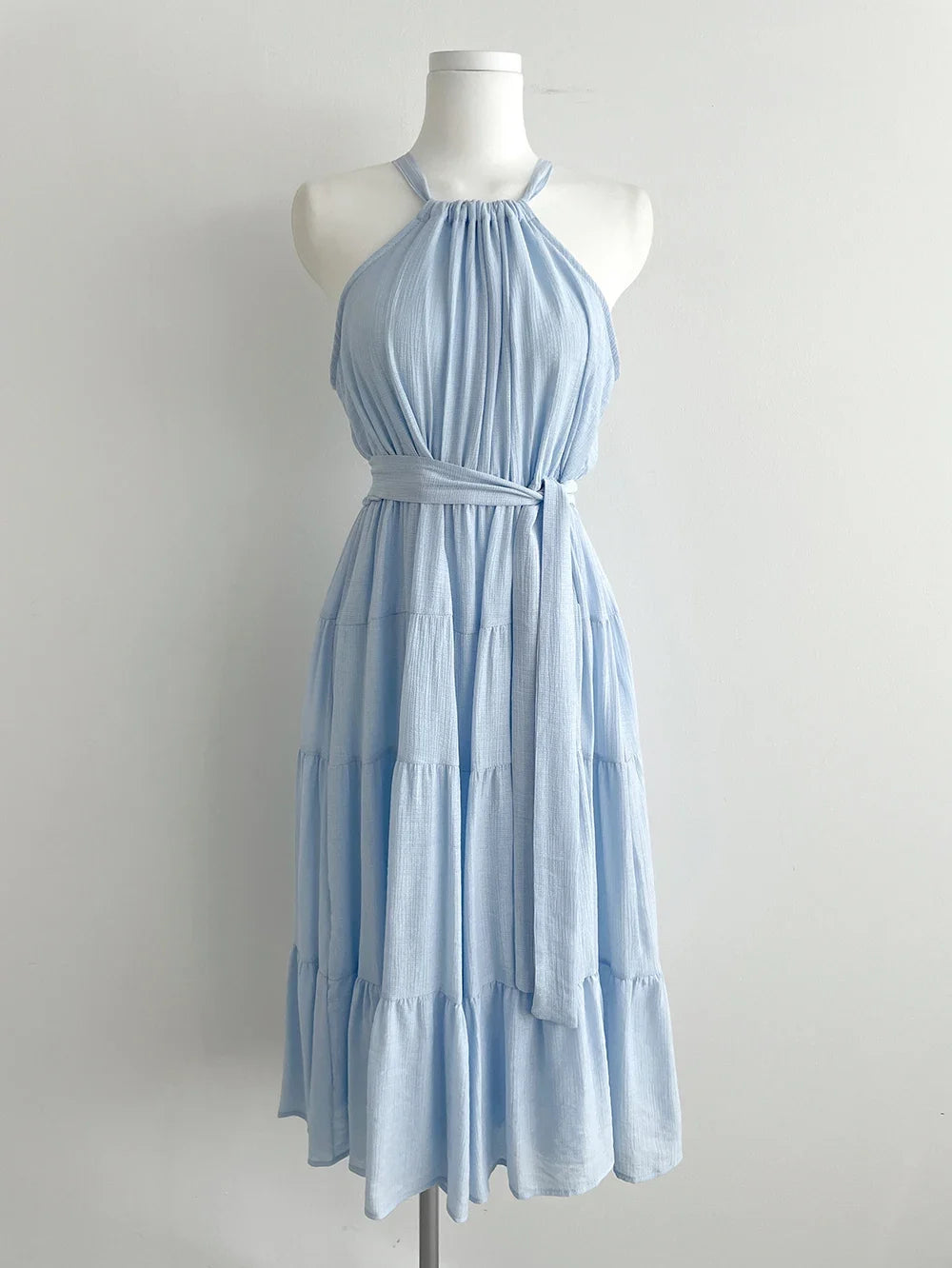 Korean Style Summer Slimming Necktie Waist Cinched Sleeveless Vest Long Dress Women's Fashionable Commute Style Inner Wear