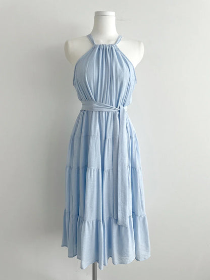 Korean Style Summer Slimming Necktie Waist Cinched Sleeveless Vest Long Dress Women's Fashionable Commute Style Inner Wear