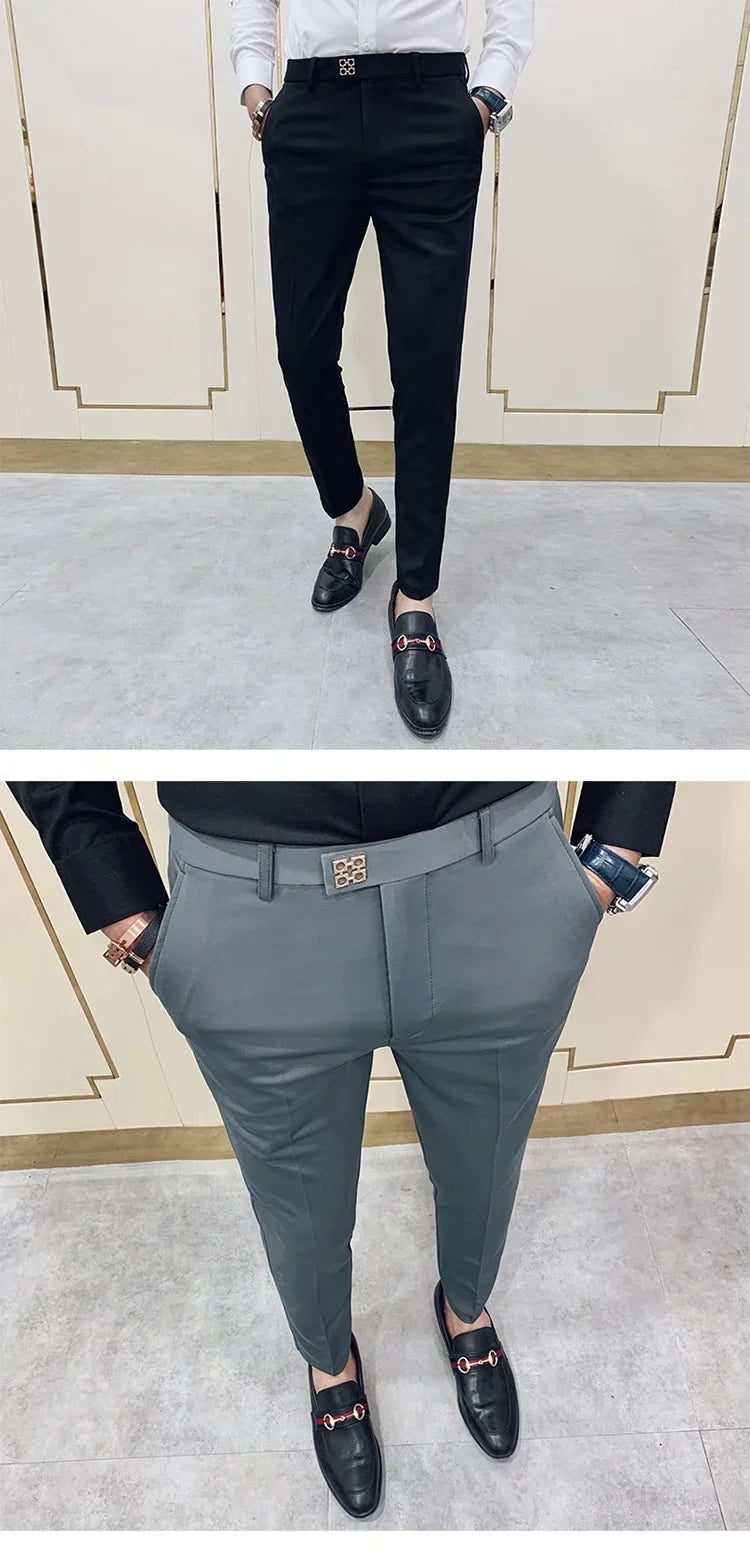 2026 Spring Summer Men's Casual Pants Formal Business Men Solid Color Slim Fit Office Social Trousers Wedding Party Suit Pants