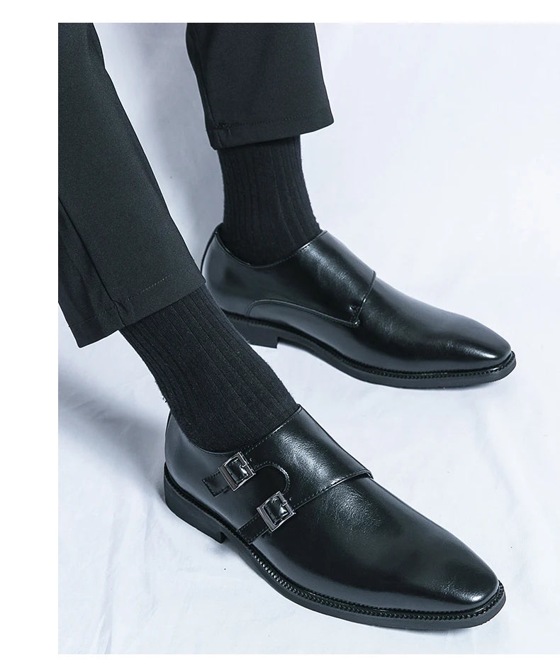 Men's Monk Leather Shoes Pointed Toe Buckle Dress Shoes Oxfords Classic Retro Business Office Wedding Comfortable