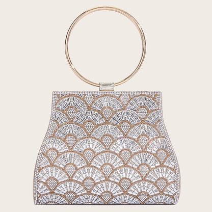 Banquet Bag Wedding Fashion Handbag Silver Artificial Leather Handmade Diamond Chain Bag for Women